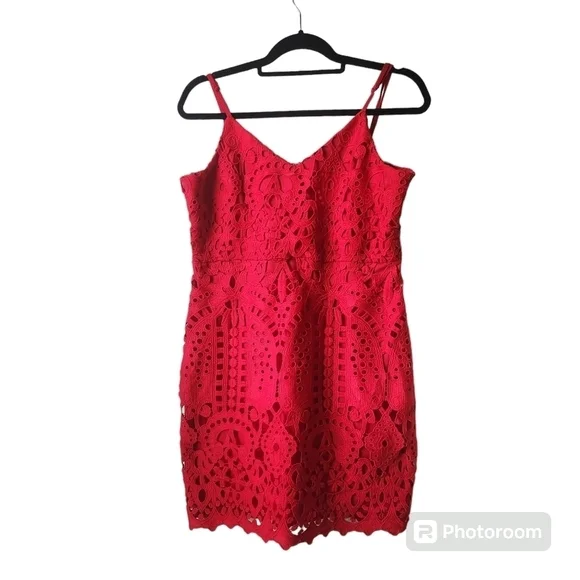 LULU'S Perfect Love Red Lace Mini Dress Sz. XL - Picture 4 of 8